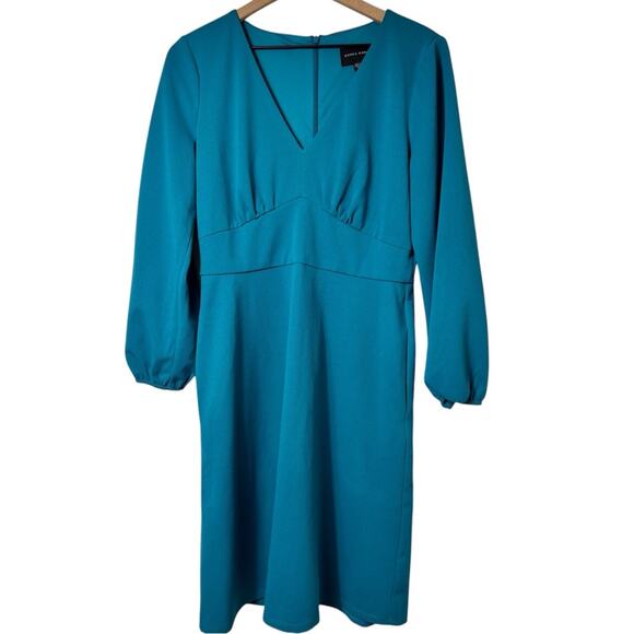 DONNA MORGAN WOMEN'S LONG SLEEVE V-NECK DRESS SIZE US 10 OCEAN DEPTHS - Picture 2 of 6